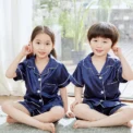 Summer Short Sleeve Kids Pajamas Sets Satin Silk Button Down Loungewear Girls Sleepwear Boys Clothing Sets Children Pyjamas Pjs - Image 2