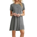 Women Mini Dress Summer Casual Boho Beach Dresses Solid Color O-Neck Short Sleeve Party A-Line Dress - Image 3