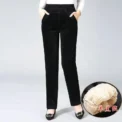Thin & Plush Thick Casual Pants Fleece Pencil Pants Women's Corduroy Warm High Waist Pants Autumn Winter Leggings Pants Trousers - Image 5