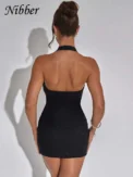 Nibber Diamond Pasted Solid Color Mini Dress Women Fashion Deep V-neck Strapless Dresses Female Trend Streetwear Clothing - Image 3