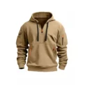 Casual Men's Hoodie Sweatshirt Autumn Winter Outerwear Zipper Multiple Pockets Loose Fit Comfortable Streetwear Style
