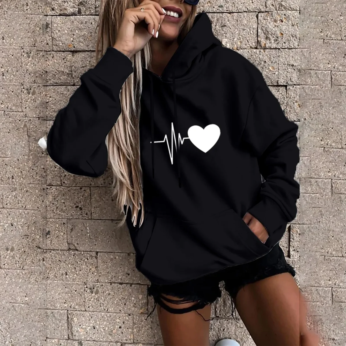 Women's Pullover Fashion Casual Fun Print Hooded Sweatshirt Loose Sports Tops Pullover - Image 4