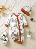 Winter Newborn Infant Baby Boys Romper Bear Print Long Sleeve Button Up Front Rompers Kids Onepiece Soft Fashion Baby Clothing - Image 6