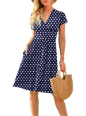 Spring/Summer New Women's Long Skirt V-neck Short Sleeve Pocket Printed Loose Dress in Europe and America - Image 5