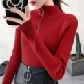 Knitted Women Zipper Half High Neck Sweater Pullovers Autumn Winter Basic Women Sweaters Slim Knitwear Pull Femme Tops - Image 5