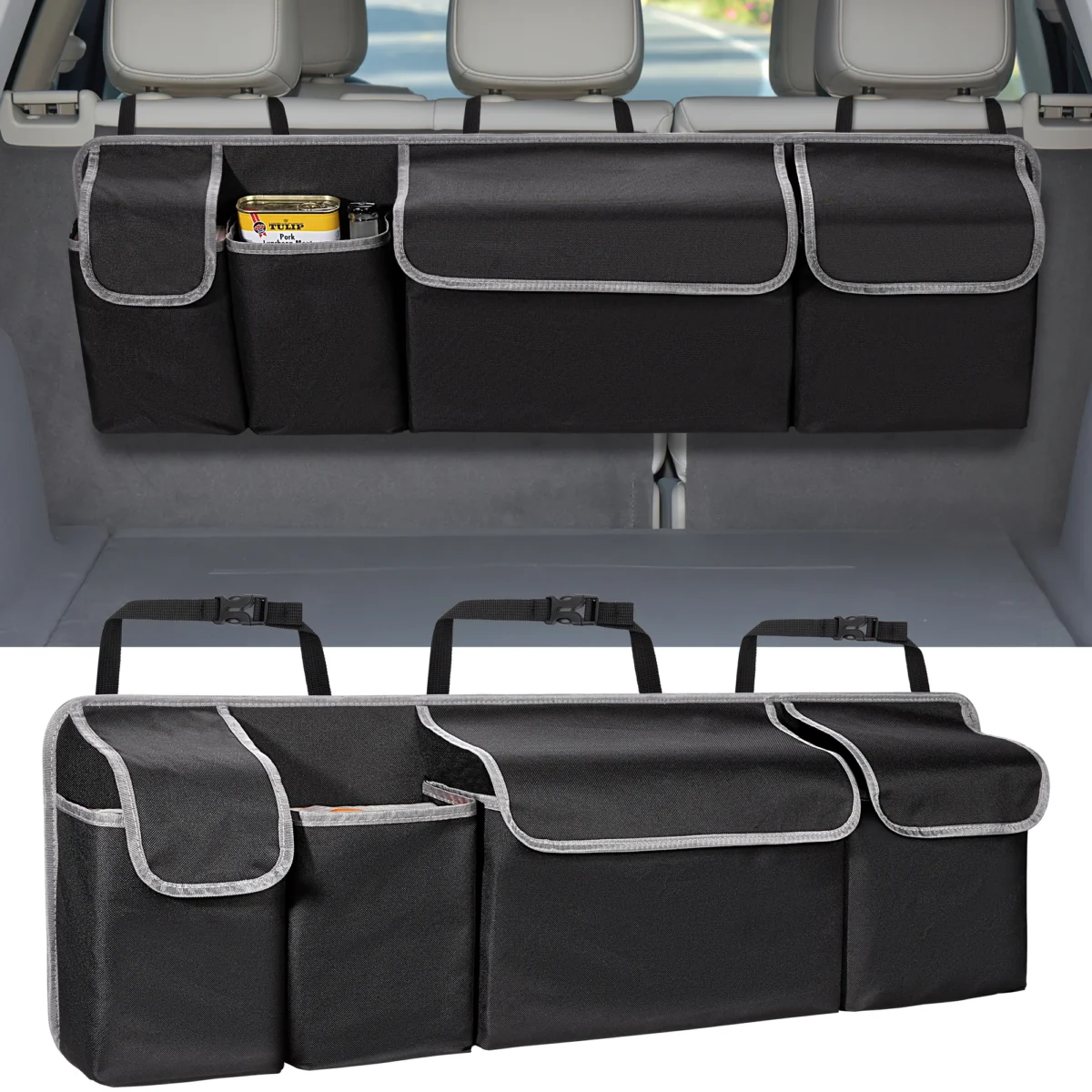 Car Trunk Organizer for SUV Backseat Hanging Organizer for SUV Truck MPV Upgrade Back Seat Storage Bags with 4 Pockets 39*14inch - Image 1