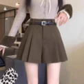 Khaki Woolen Mini Shorts Women's High Waist Autumn Winter Outdoor Boot Pants A- Line Wide Leg Casual Pants Skirt - Image 3