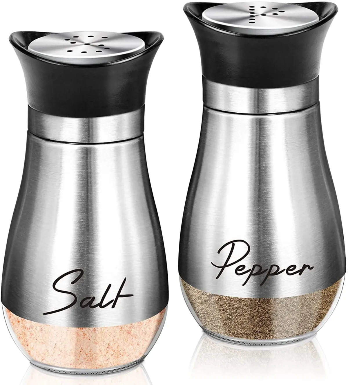 2pcs Glass Bottom With Stainless Steel Salt Pepper Shakers Spice Dispenser With Adjustable Pour Holes Pepper Seasoning Cans - Image 1