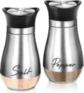 2pcs Glass Bottom With Stainless Steel Salt Pepper Shakers Spice Dispenser With Adjustable Pour Holes Pepper Seasoning Cans