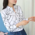Women White Tops Blouses Fashion Stripe Print Casual Long Sleeve Office Lady OL Shirts Slim Blusas - Image 5