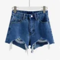 Summer Women's Cowboy Shorts  High Waist Casual Denim Shorts Pocket Tassel Perforated Ripped Holes Y2K Girls White Jeans - Image 6