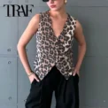 TRAF Leopard Print Vests for Women Waistcoat Cropped Sleeveless Vest Woman Fashion Short Jacket Women Streetwear Women's Coats - Image 5