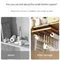 Kitchen Hanging Organizer Rack with Hooks Under Cupboard Paper Towel Rags Hanger Cutting Board Pot Cover Holder Storage Shelf - Image 4