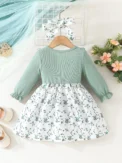 Dress For Kids 6Months -3Years old Long Sleeve Cute Floral Bow Princess Formal Dresses Ootd For Newborn Baby Girl - Image 2
