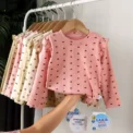 Spring Girl Children Ruffle Collar Floral Print Tshirt Boy Baby Solid Ribbed Bottoming Shirt Kid Casual Cotton Tees Clothes - Image 3
