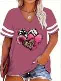 Plus Size Spring/Summer New Love Print Casual Fashion Women's V-Neck Short-Sleeved Loose T-Shirt 5XL 6XL - Image 4