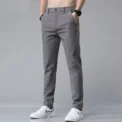Men's casual pants, semi elastic waistband, nylon ice silk elastic straight tube, light gray, business gentleman, summer casual - Image 3