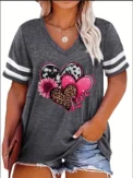 Plus Size Spring/Summer New Love Print Casual Fashion Women's V-Neck Short-Sleeved Loose T-Shirt 5XL 6XL