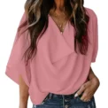 Jocoo Jolee Women Pullover Elegant Blouse Chiffon Flare Sleeve V-Neck Solid Pleated Loose Summer Office Lady Casual Basic Shirt - Image 6