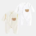 All Seasons Newborn Baby Boy Girl Romper 100% Pure Cotton Soft Cartoon Bear Bodysuit with Hat - Image 2