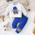 Terno For Kid 3-24Months Casual Cartoon Bear Long Sleeve tee and Navy Pants Outfit Toddler Infant Clothing Set Kids Wear - Image 3