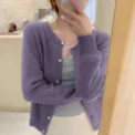 New Fashionable Round Neck Short Knitted Cardigan Loose Fit Casual Sweater Jacket for Women