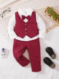 Winter Cool Boys Shirt With Bow Beret Stripe Little Gentleman Set For 0-3 Years Old Boys - Image 4