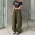 Women Casual Joggers Tech Pants Solid Low Waist Pants Drawstring Wide Leg Baggy Trousers Y2k Streetwear Oversize Sweatpants - Image 2