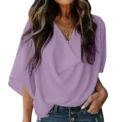 Jocoo Jolee Women Pullover Elegant Blouse Chiffon Flare Sleeve V-Neck Solid Pleated Loose Summer Office Lady Casual Basic Shirt - Image 5