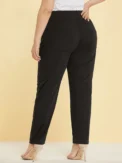 Autumn and winter new women's plus size knitted fabric casual models slit design straight trousers - Image 4