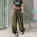 Women Casual Joggers Tech Pants Solid Low Waist Pants Drawstring Wide Leg Baggy Trousers Y2k Streetwear Oversize Sweatpants - Image 3