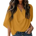 Jocoo Jolee Women Pullover Elegant Blouse Chiffon Flare Sleeve V-Neck Solid Pleated Loose Summer Office Lady Casual Basic Shirt - Image 2
