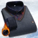 Men's Plaid Pullover Knit Polo Shirts Fleece Lined Sweaters Knitted Bottom Shirts Dad Warm Pullovers Knitwear - Image 5