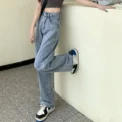 Women Retro Blue Black High Waist Wide Leg Jeans Lady  Style Straight Leg Denim Pants Fashion Streetwear Daily Trousers - Image 6