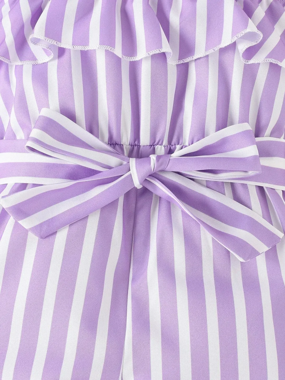 Summer Baby Girl New Foreign Style Sweet And Cute Belt Belt Purple Stripes Comfortable Breathable Holiday Seaside Style - Image 5