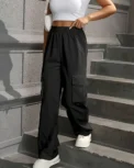 Elastic Waist Fashionable Workwear Pants High Waist Wide Leg Pants Loose Solid Color Casual Sports Pants WOMEN'S Sportswear - Image 4