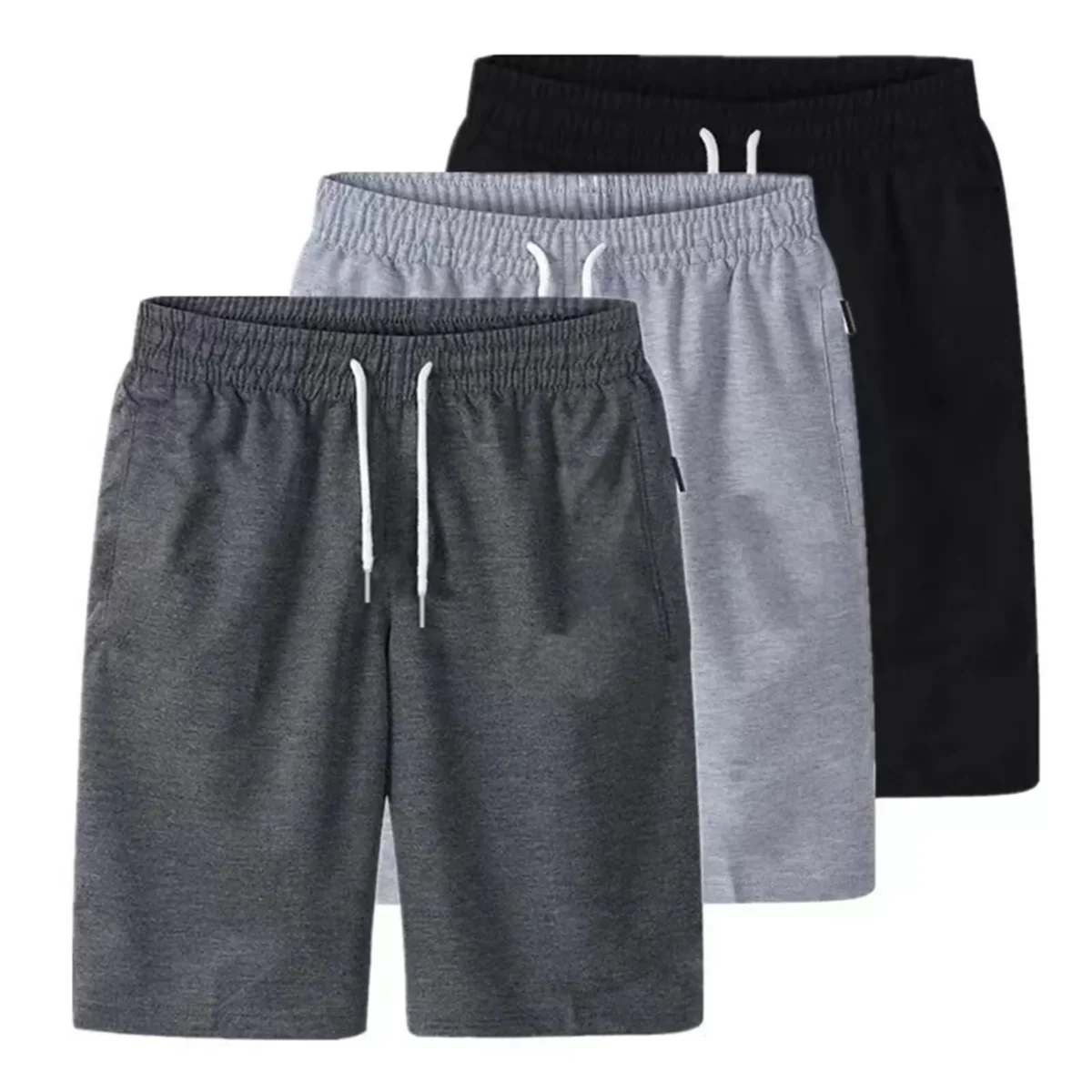 Mens Sports Pocket Solid Drawstring Board Trunk Beach Short Pants Shorts Summer Thin Trousers Zippered Pocket Loose Sweatpants - Image 1