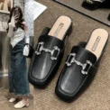 Women Pumps Shallow Shoes 2025 Footwear Heels Fashion Metal Buckle Strap Ladies Thick Heels Shoes Leather casual sandals