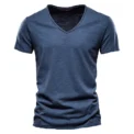 100% Cotton Men T-shirt V-neck Fashion Design Slim Fit Soild T-shirts Male Tops Tees Short Sleeve T Shirt For Men