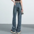 Women Retro Blue Black High Waist Wide Leg Jeans Lady  Style Straight Leg Denim Pants Fashion Streetwear Daily Trousers - Image 4