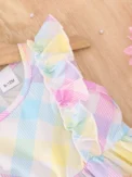 Summer Flying Sleeveless Pink Blue Plaid Full Print Dress Version Slim And Simple For Baby Girls Outdoor Travel Holiday Dress - Image 4