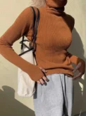 Knitted Sweater Women Korean Version Turtleneck Sweater Winter Solid Color Pullover Slimming Interior Lapping Warm Basic Tops - - Image 2