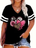 Plus Size Spring/Summer New Love Print Casual Fashion Women's V-Neck Short-Sleeved Loose T-Shirt 5XL 6XL - Image 5