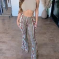 Personalized and trendy street style women's high elasticity tight fitting slightly flared sexy printed pants women's pants - Image 4