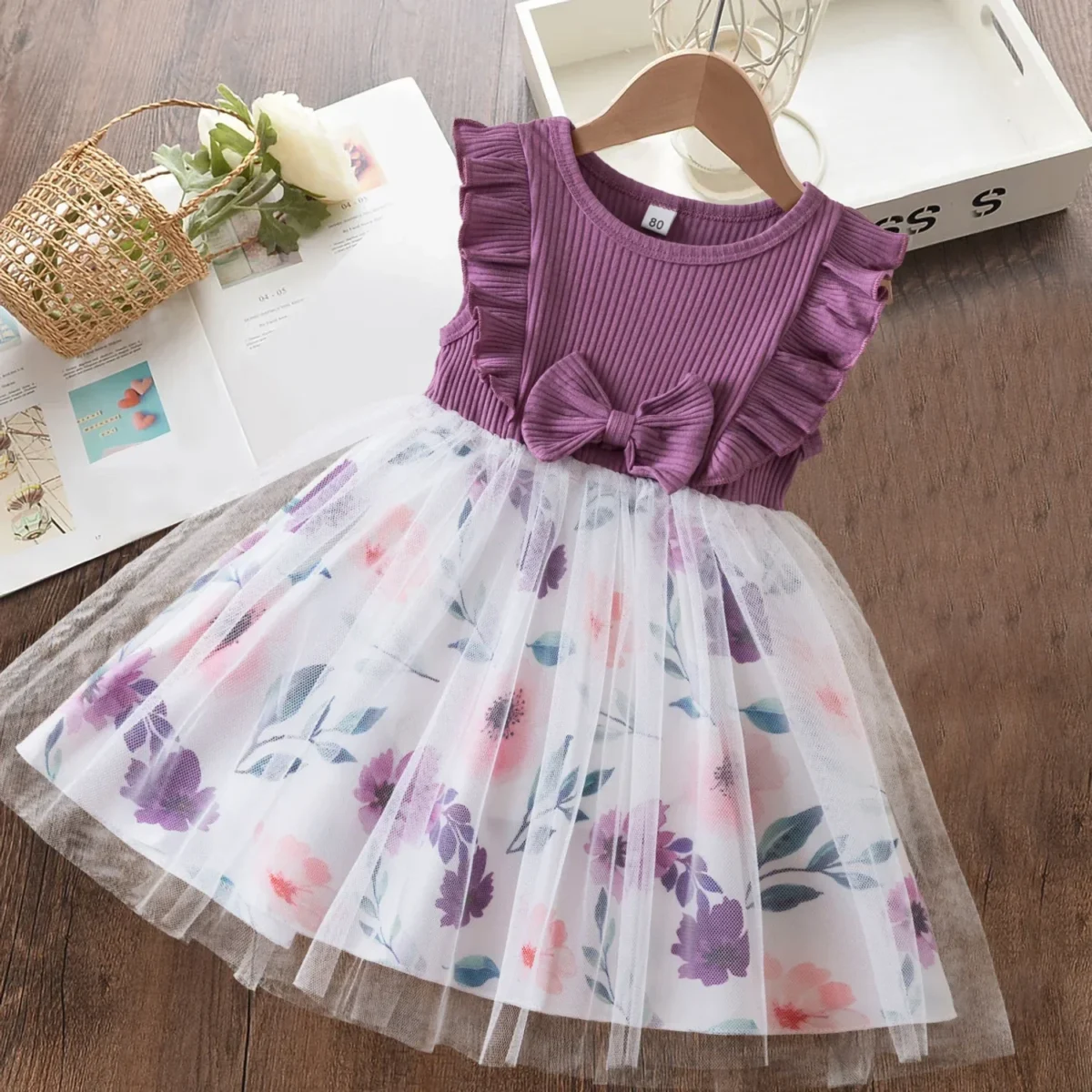 New Butterfly Mesh Flying Sleeve Dress Girls Fashion Dresses Cute Little Girls Summer Casual Wear 1-5Yrs Children's Clothes - Image 1