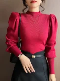 Autumn Winter Sweater Turtleneck Slim Fit Basic Pullovers Fashion Korean Knit Tops Puff Sleeve Womens Sweater Stretch Jumpers - Image 3