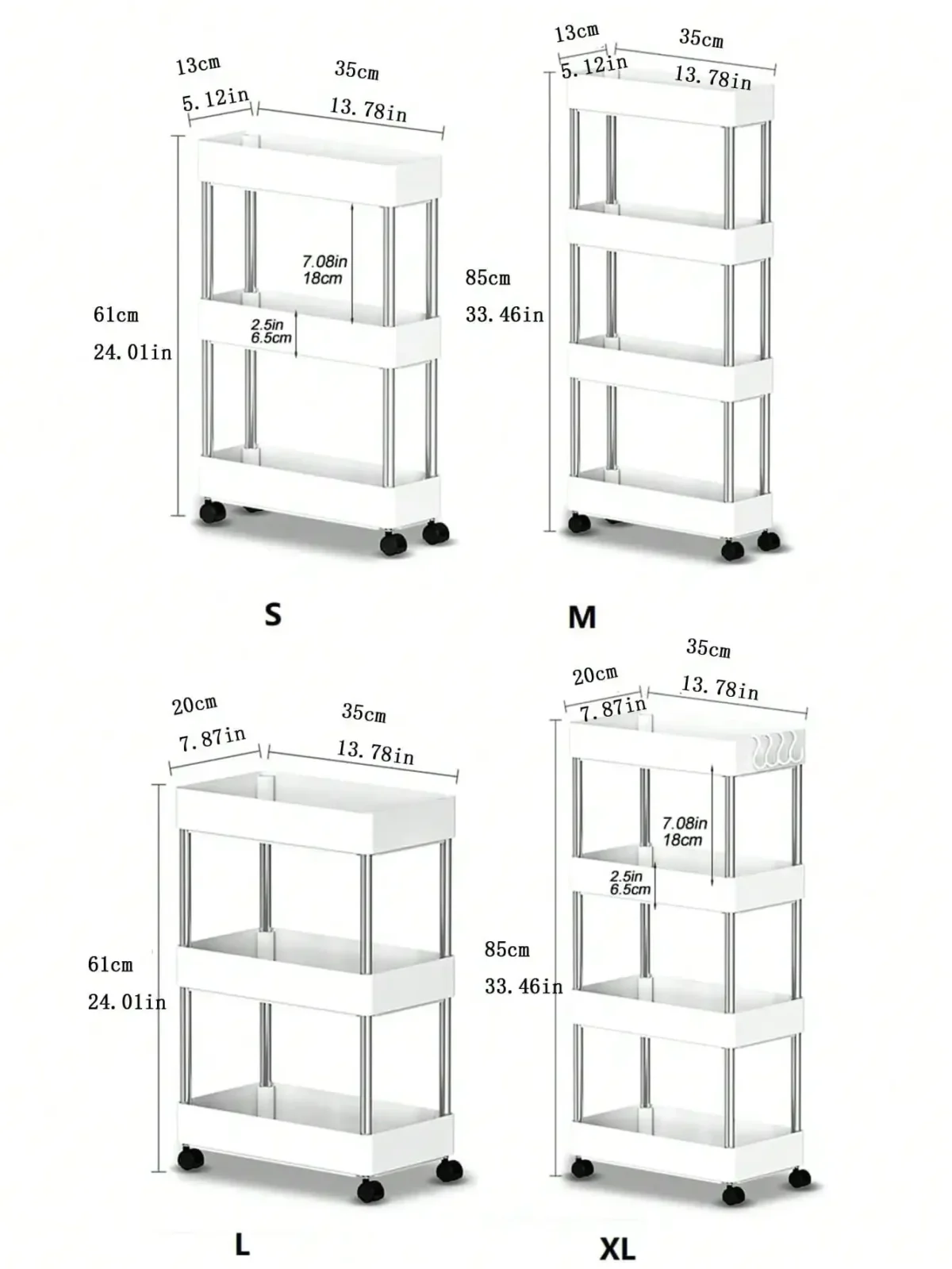 3/4 Layer Kitchen Gap Storage Rack White Freestanding Multilayer Rolling Utility Mobile Cart Bathroom Slim Slide Or - Image 6
