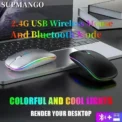 Wireless Mouse Rechargeable Silent LED Backlit Mice PC Laptop Computer Mous 2.4Ghz Receiver Bluetooth Dual Mode Optical Mice