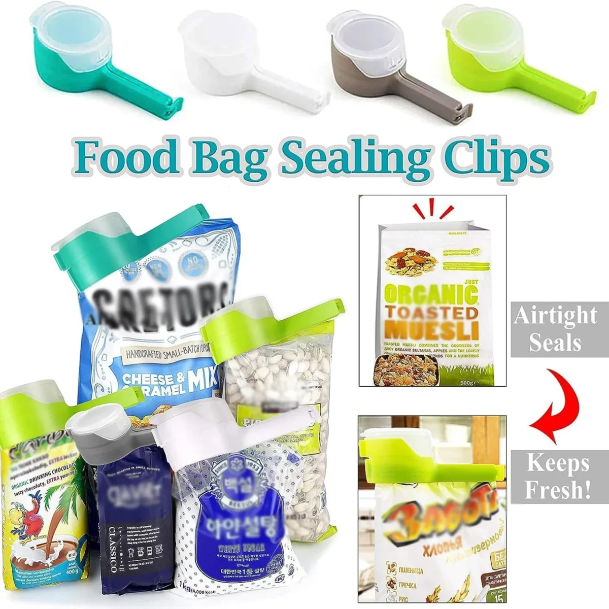Bag Clips for Food Food Storage Sealing Clips with Pour Spouts Kitchen Chip Bag Clips Plastic Cap Sealer Clip Kitchen Storage - Image 2