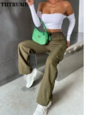 High Street Vintage Pants Fashion Solid High Elastic Waist Pocket Straight Cargo Pant Casual Office Lady Streetwear Y2K Trousers - Image 4